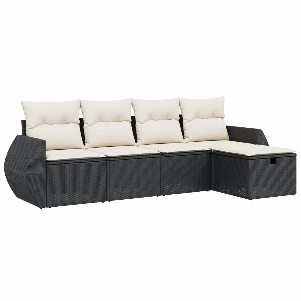 Set Divani da Giardino 5 pz con Cuscini in Polyrattan Nero 3264082 - Image 2