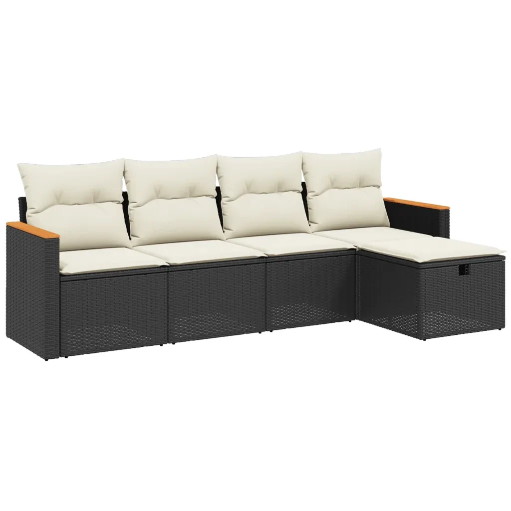 Set Divani da Giardino 5 pz con Cuscini in Polyrattan Nero 3265284 - Image 2