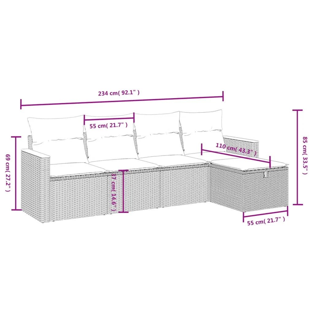 Set Divani da Giardino 5 pz con Cuscini in Polyrattan Nero 3265284 - Image 4