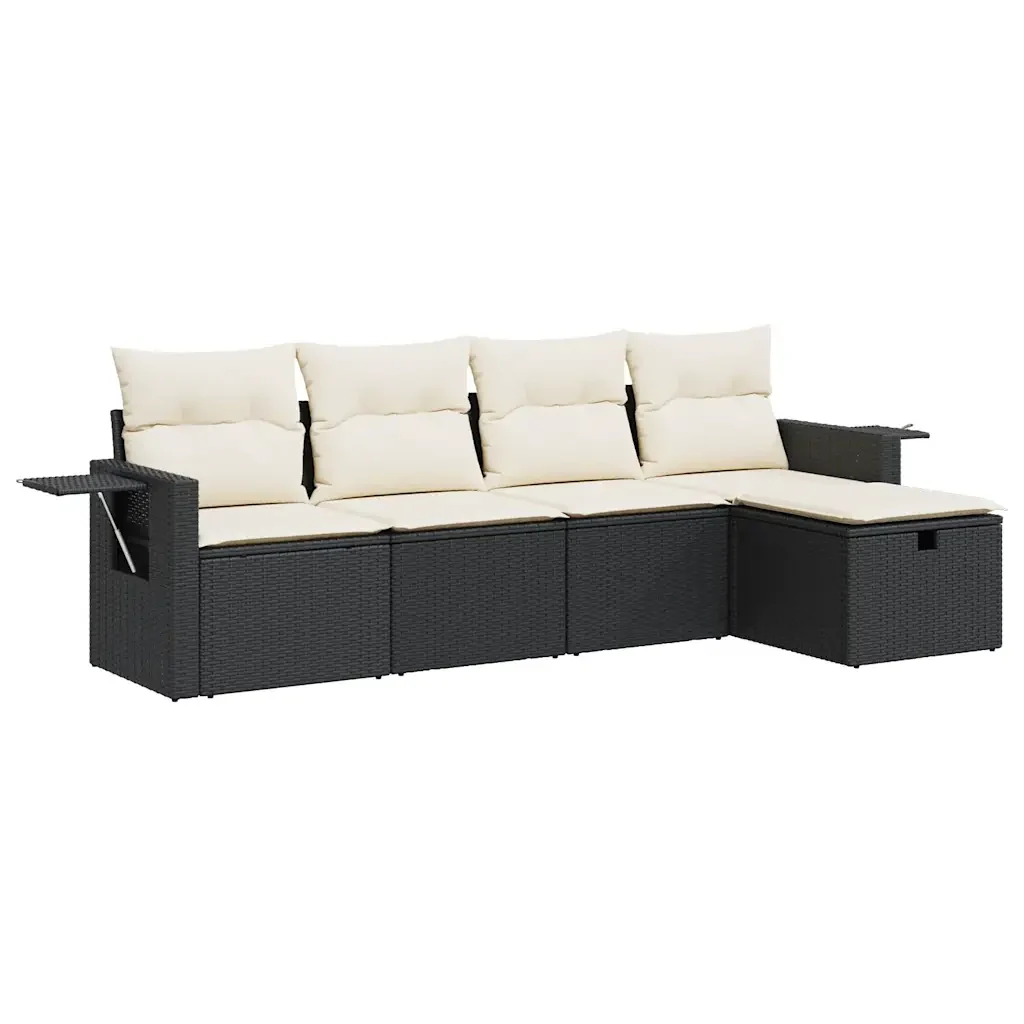 Set Divani da Giardino 5 pz con Cuscini in Polyrattan Nero 3325462 - Image 2
