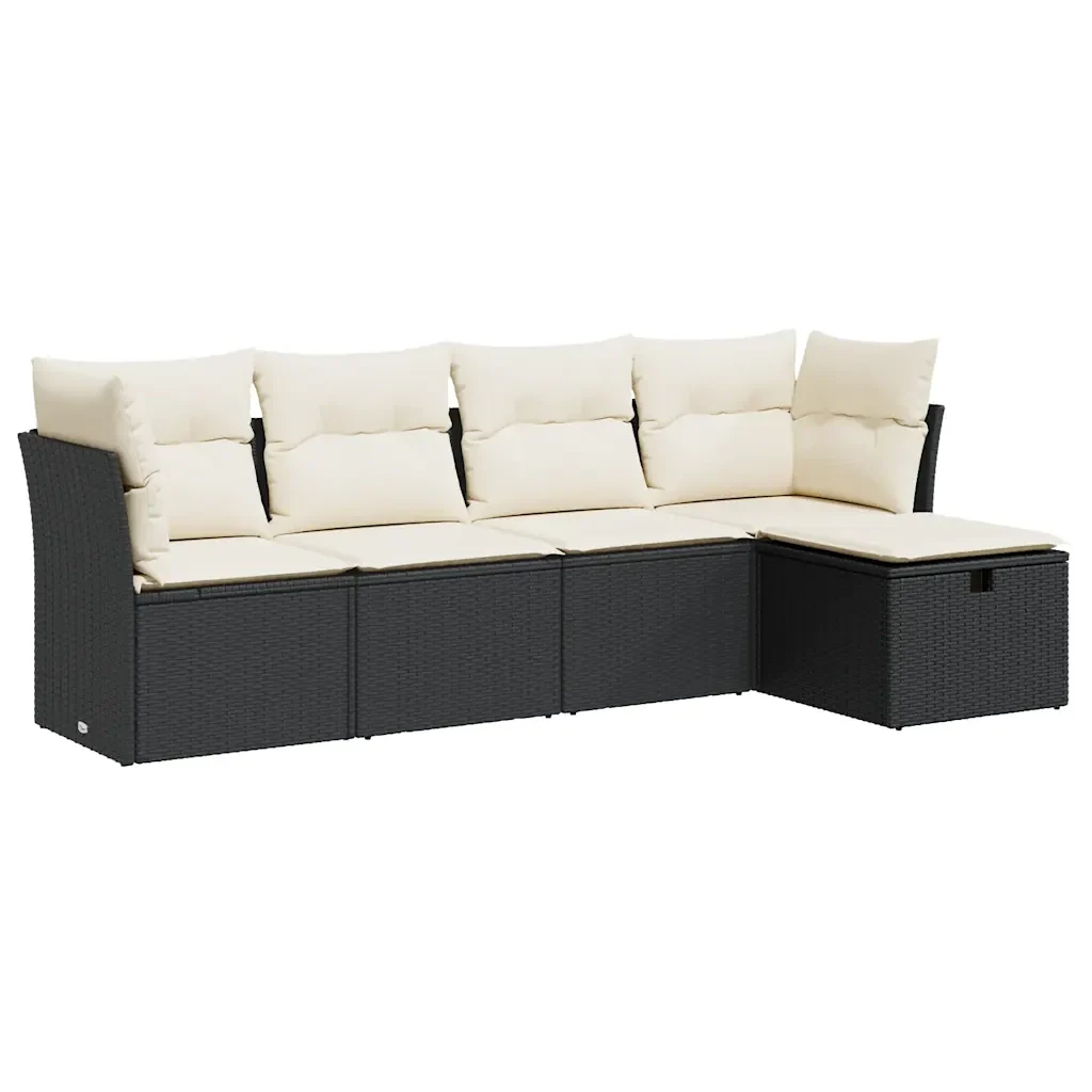 Set Divani da Giardino 5 pz con Cuscini in Polyrattan Nero - Image 2