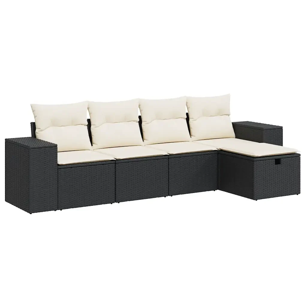 Set Divani da Giardino 5 pz con Cuscini in Polyrattan Nero - Image 2