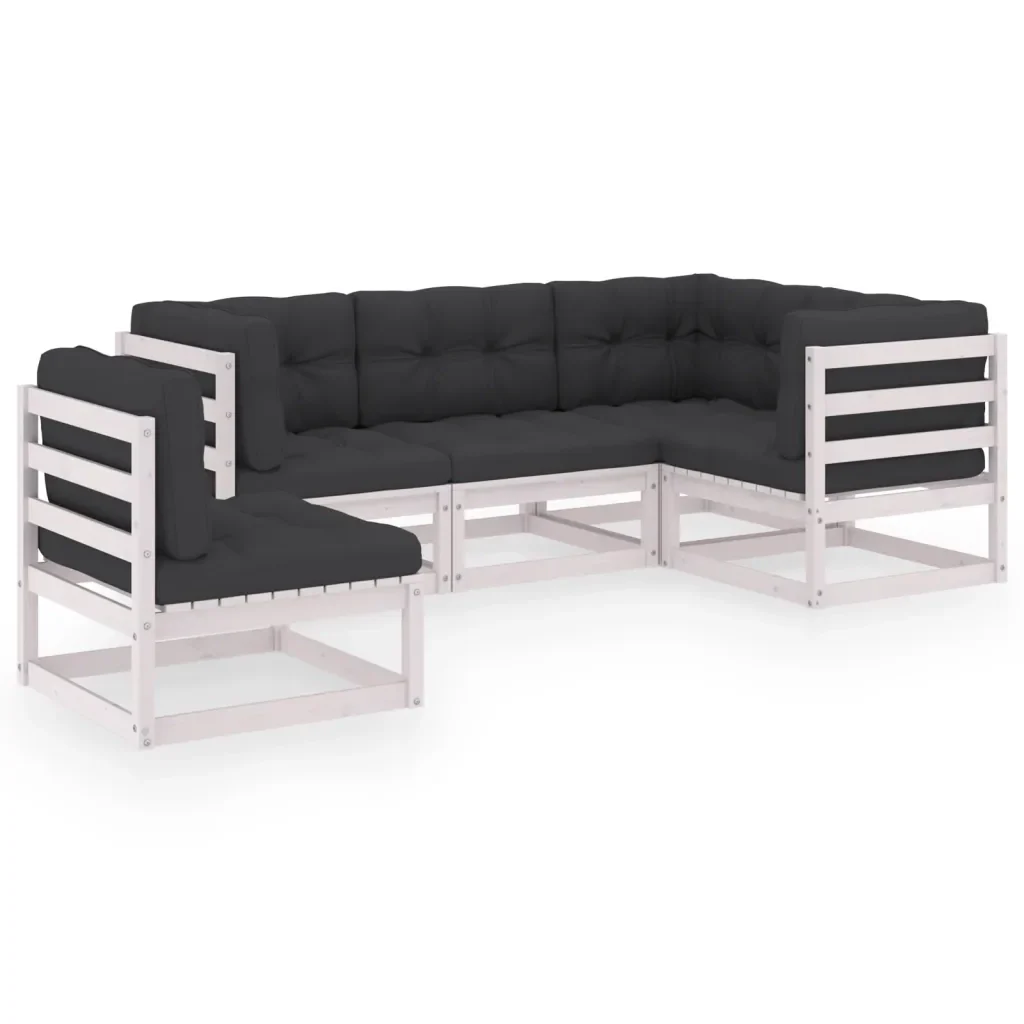 Set Divani da Giardino 5 pz con Cuscini Legno Massello di Pino 3076625 - Image 2