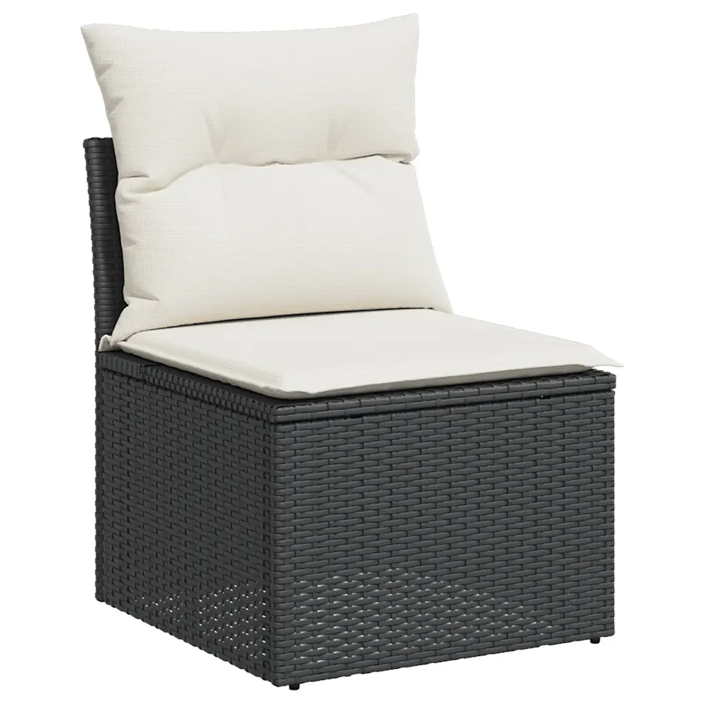 Set Divani da Giardino 5 pz con Cuscini Nero Polyrattan Acacia - Image 3