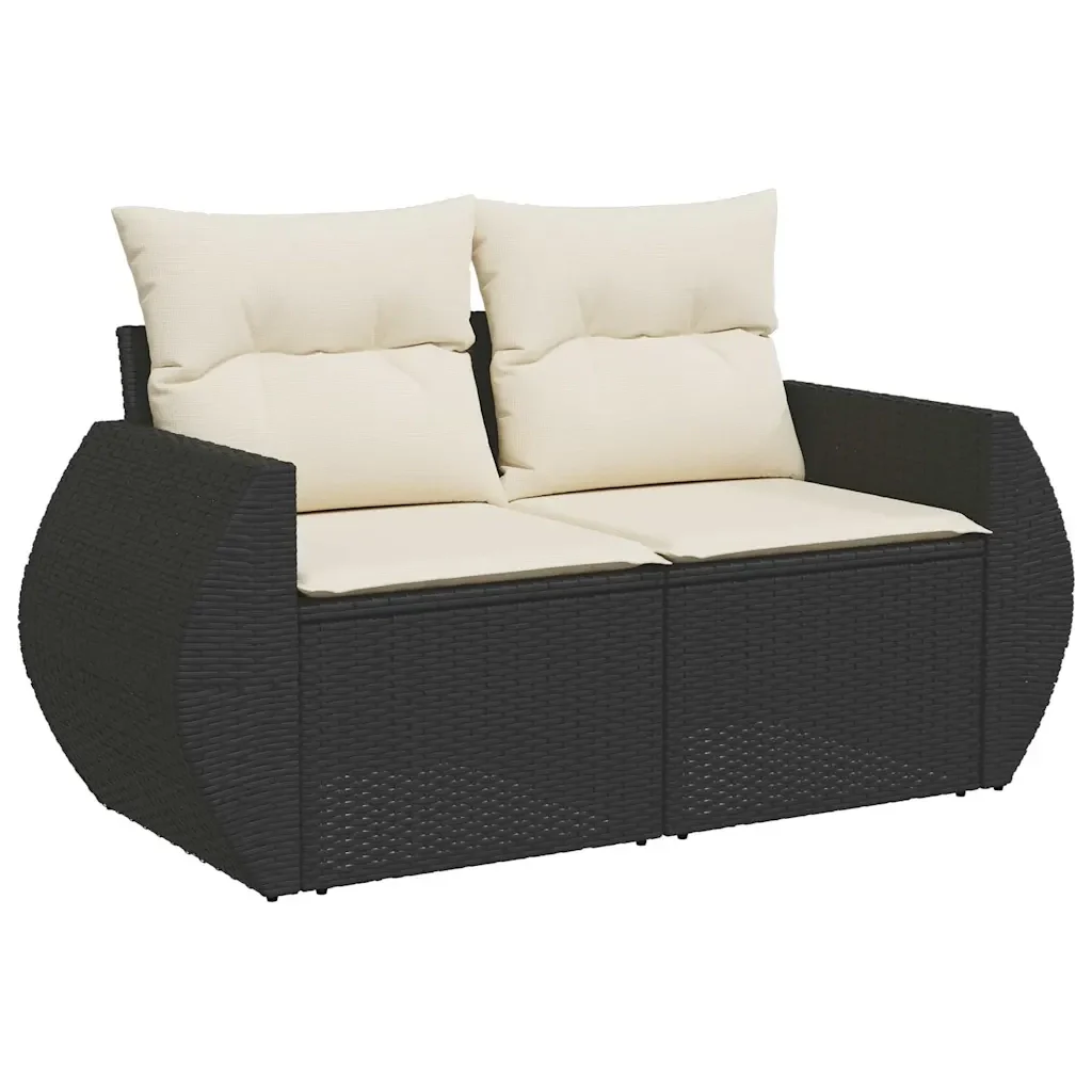 Set Divani da Giardino 5 pz con Cuscini Nero Polyrattan Acacia - Image 5