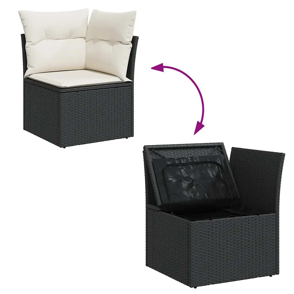 Set Divani da Giardino 5 pz con Cuscini Nero Polyrattan Acacia - Image 9