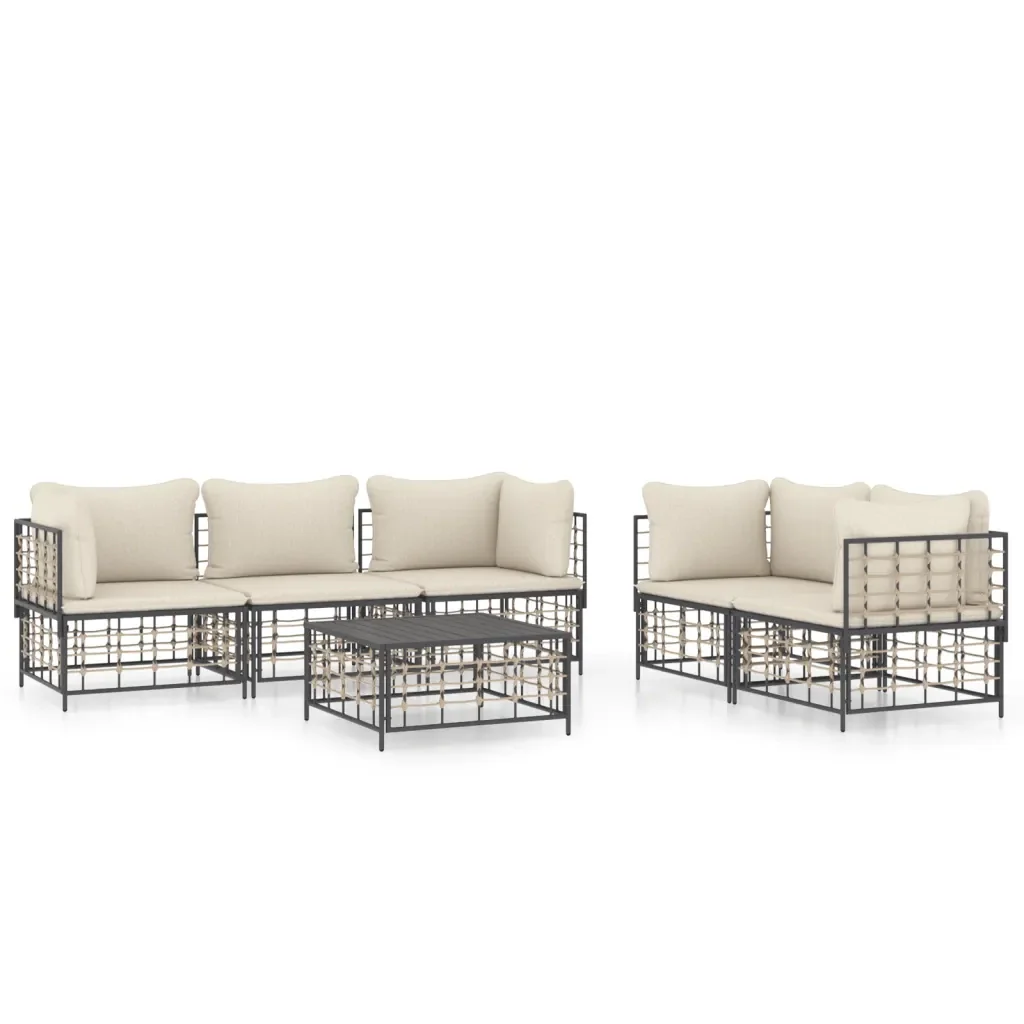 Set Divani da Giardino 6 pz con Cuscini Antracite in Polyrattan 3186704 - Image 2