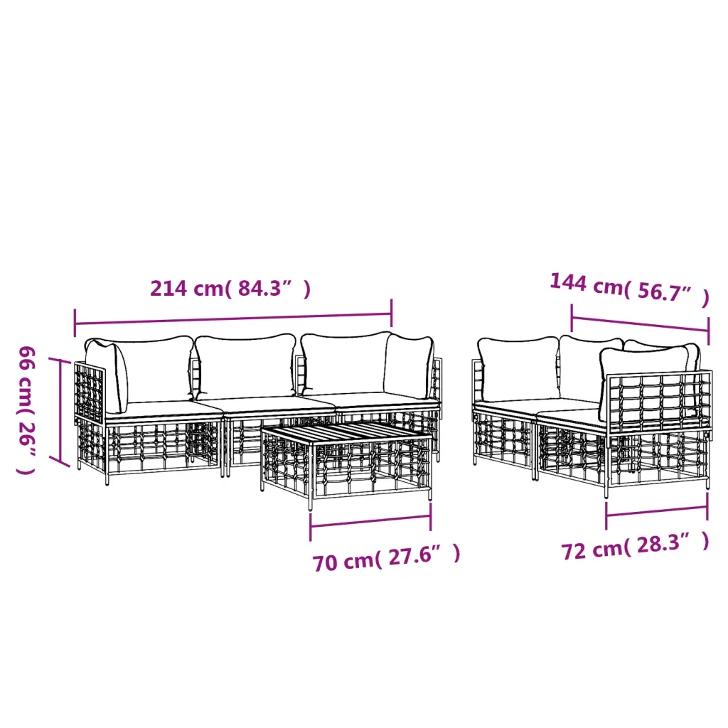 Set Divani da Giardino 6 pz con Cuscini Antracite in Polyrattan 3186704 - Image 9