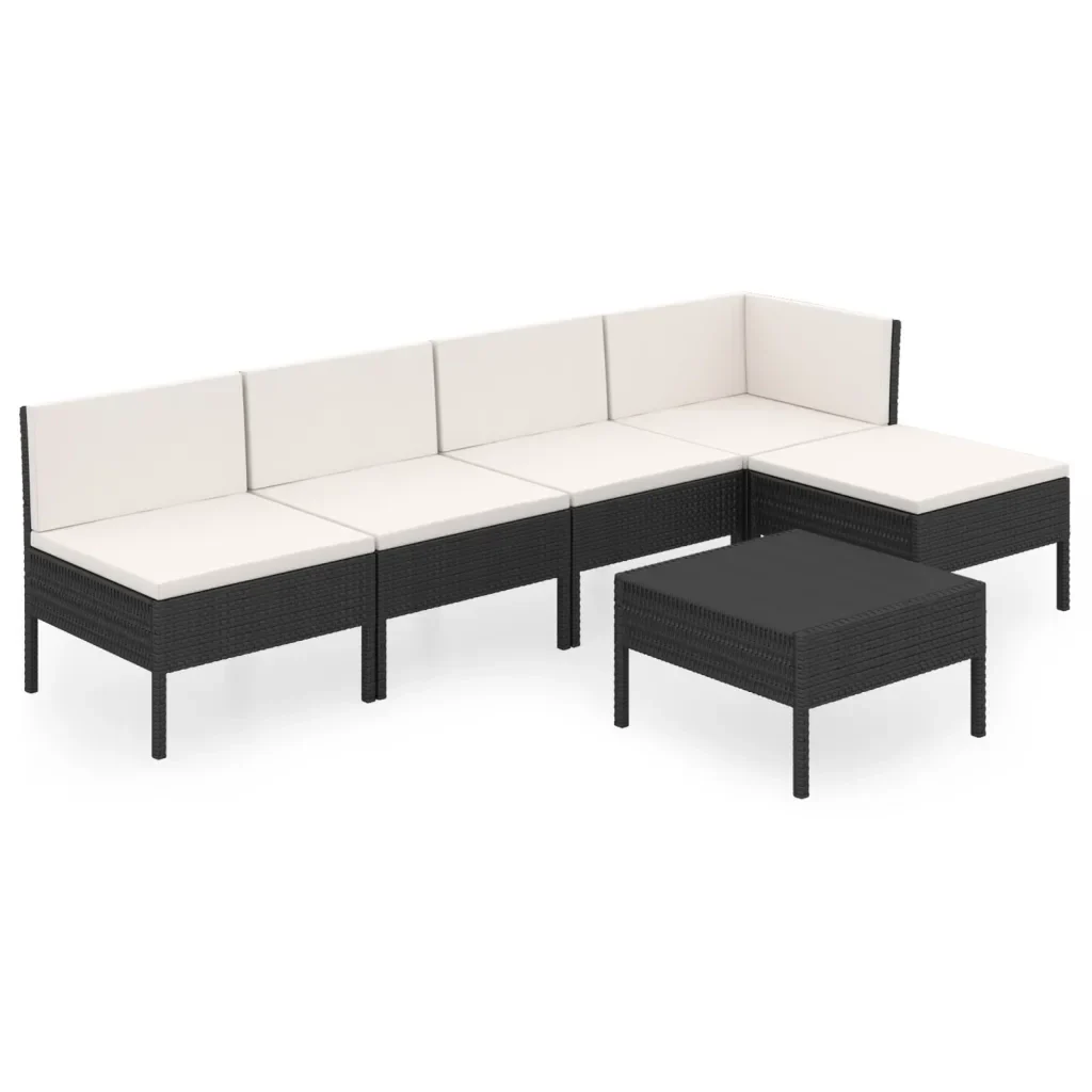 Set Divani da Giardino 6 pz con Cuscini in Polyrattan Nero 3094372 - Image 2