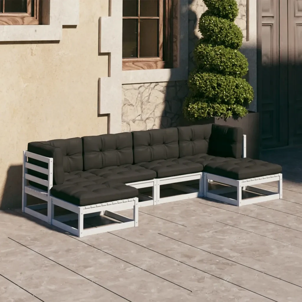 Set Salotto da Giardino 6 pz Bianco in Legno Massello di Pino 3077115