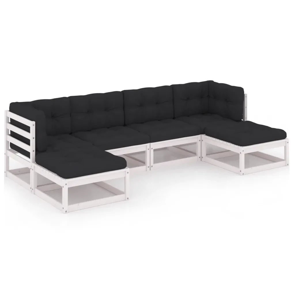 Set Salotto da Giardino 6 pz Bianco in Legno Massello di Pino 3077115 - Image 2