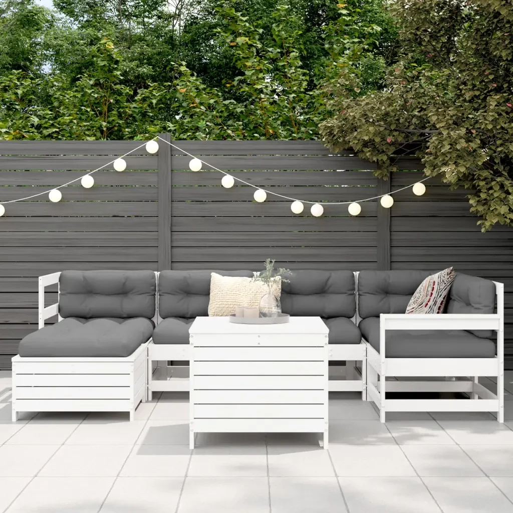 Set Divani da Giardino 7 pz Bianco in Legno Massello di Pino - Image 3