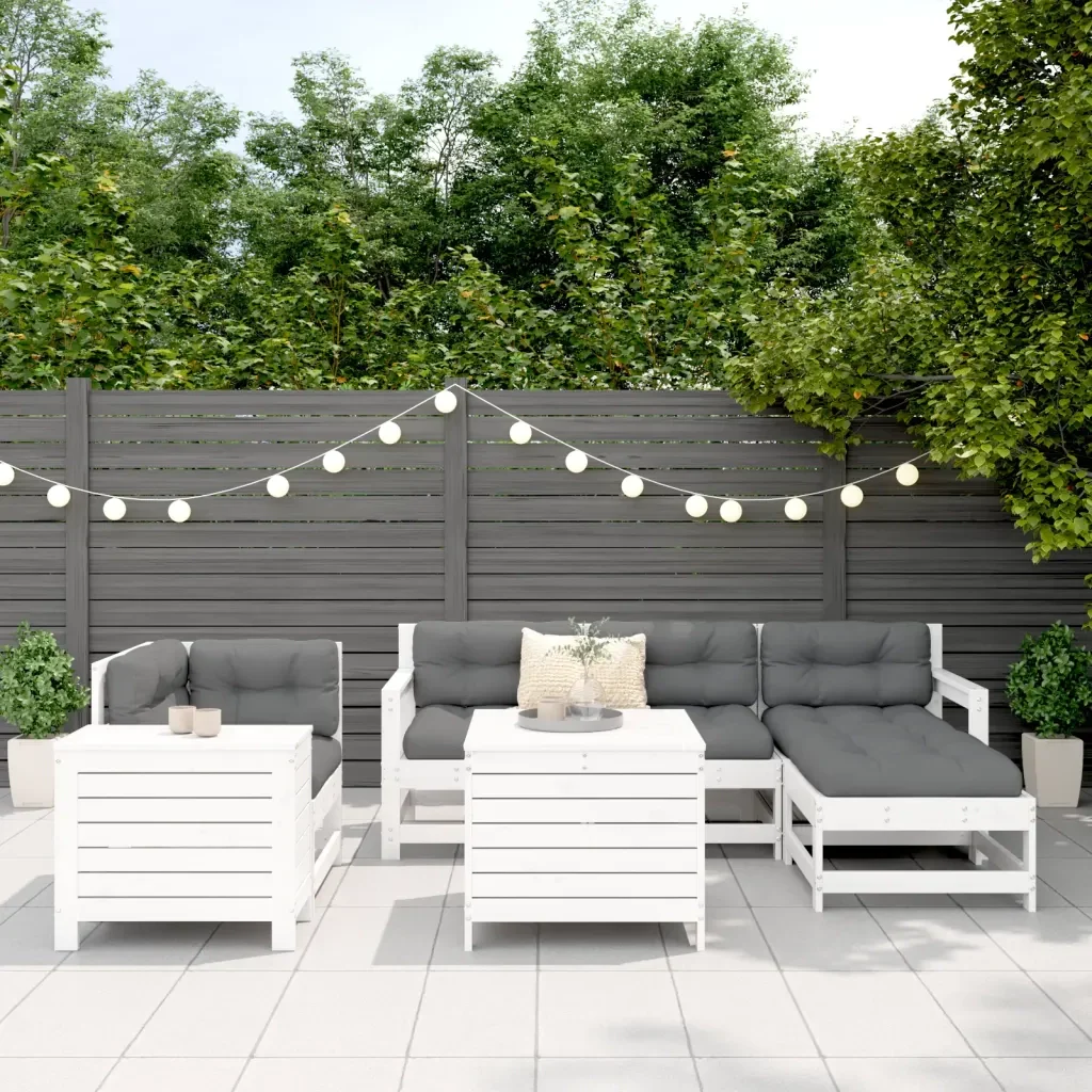 Set Divani da Giardino 7 pz Bianco in Legno Massello di Pino 3250545 - Image 3