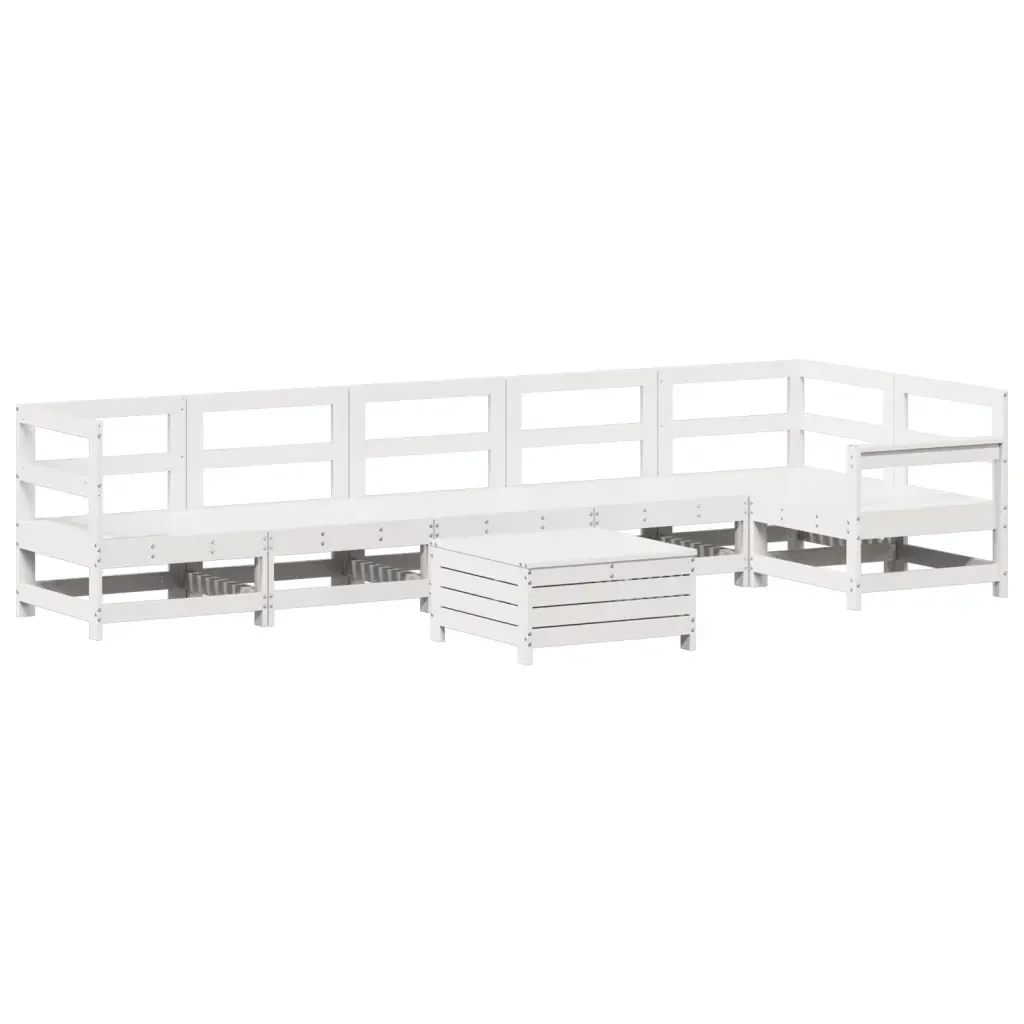 Set Divani da Giardino 7 pz Bianco in Legno Massello di Pino - Image 2