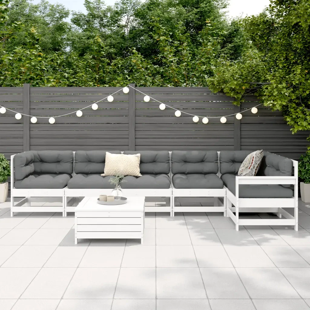 Set Divani da Giardino 7 pz Bianco in Legno Massello di Pino - Image 3