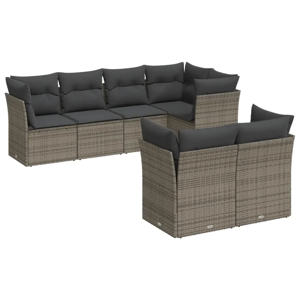 Set Divani da Giardino 7 pz con Cuscini Grigio in Polyrattan 3217900 - Image 2