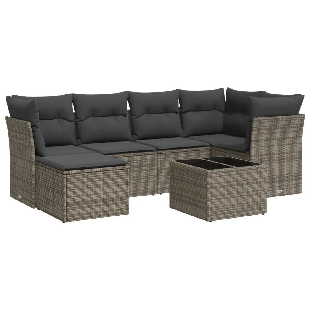 Set Divani da Giardino 7 pz con Cuscini Grigio in Polyrattan 3217960 - Image 2
