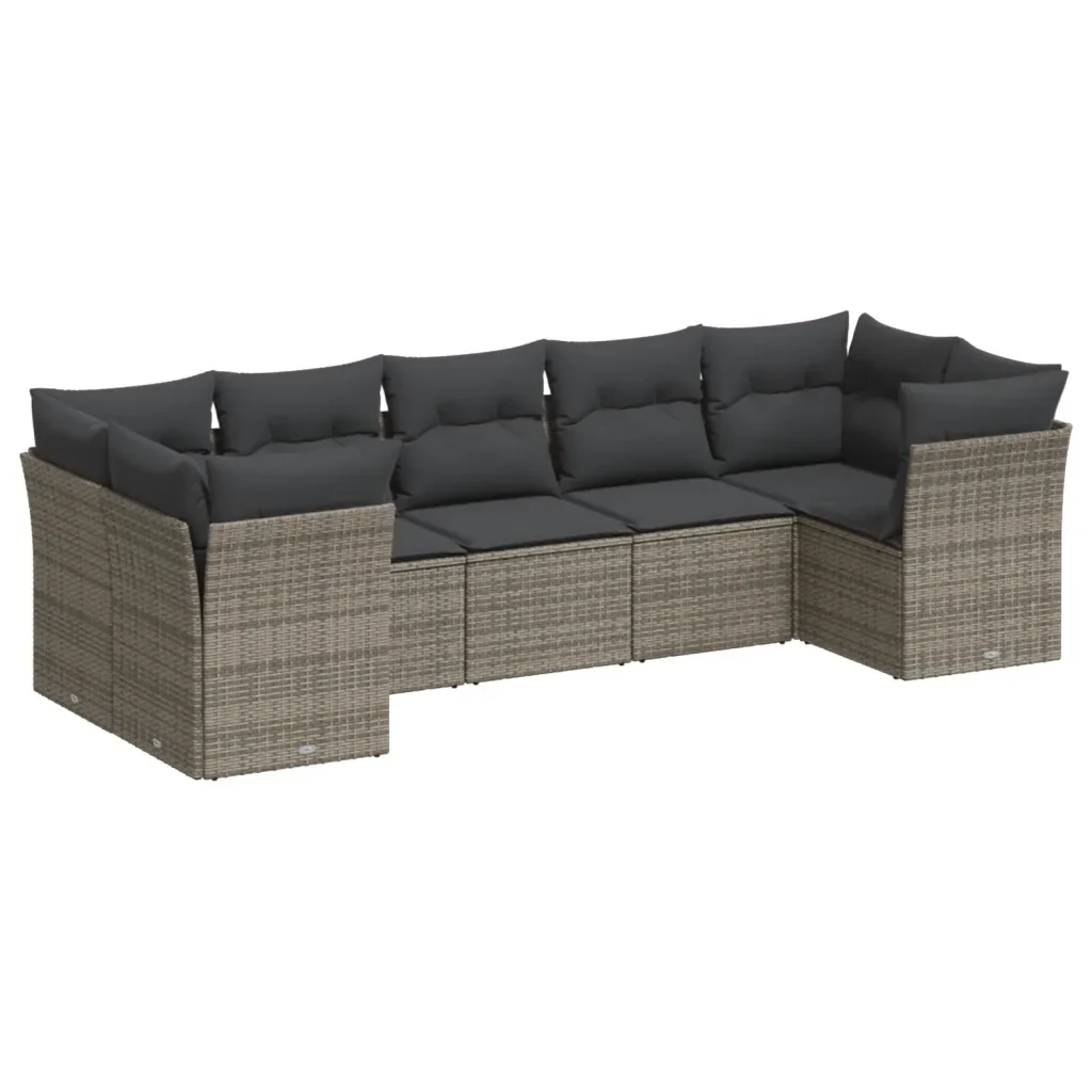 Set Divani da Giardino 7 pz con Cuscini Grigio in Polyrattan 3218120 - Image 2