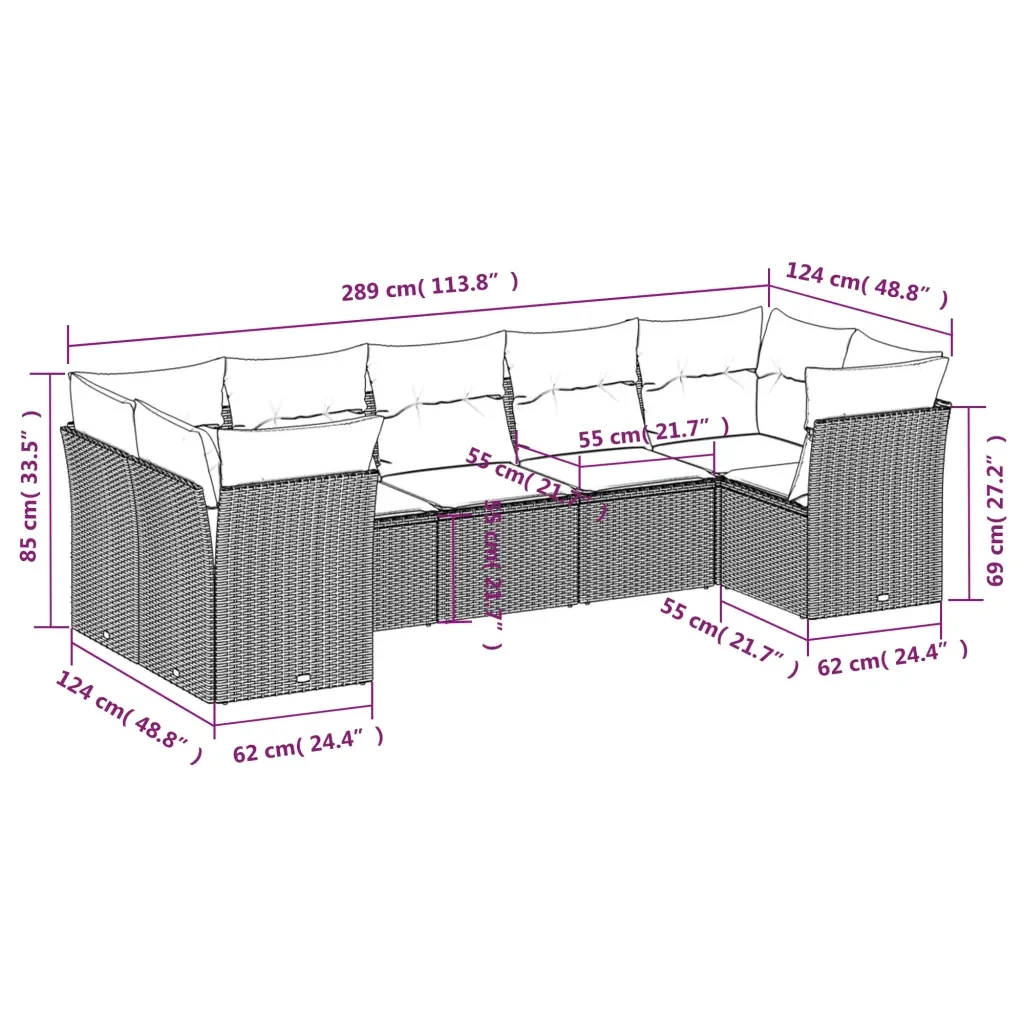 Set Divani da Giardino 7 pz con Cuscini Grigio in Polyrattan 3218120 - Image 3