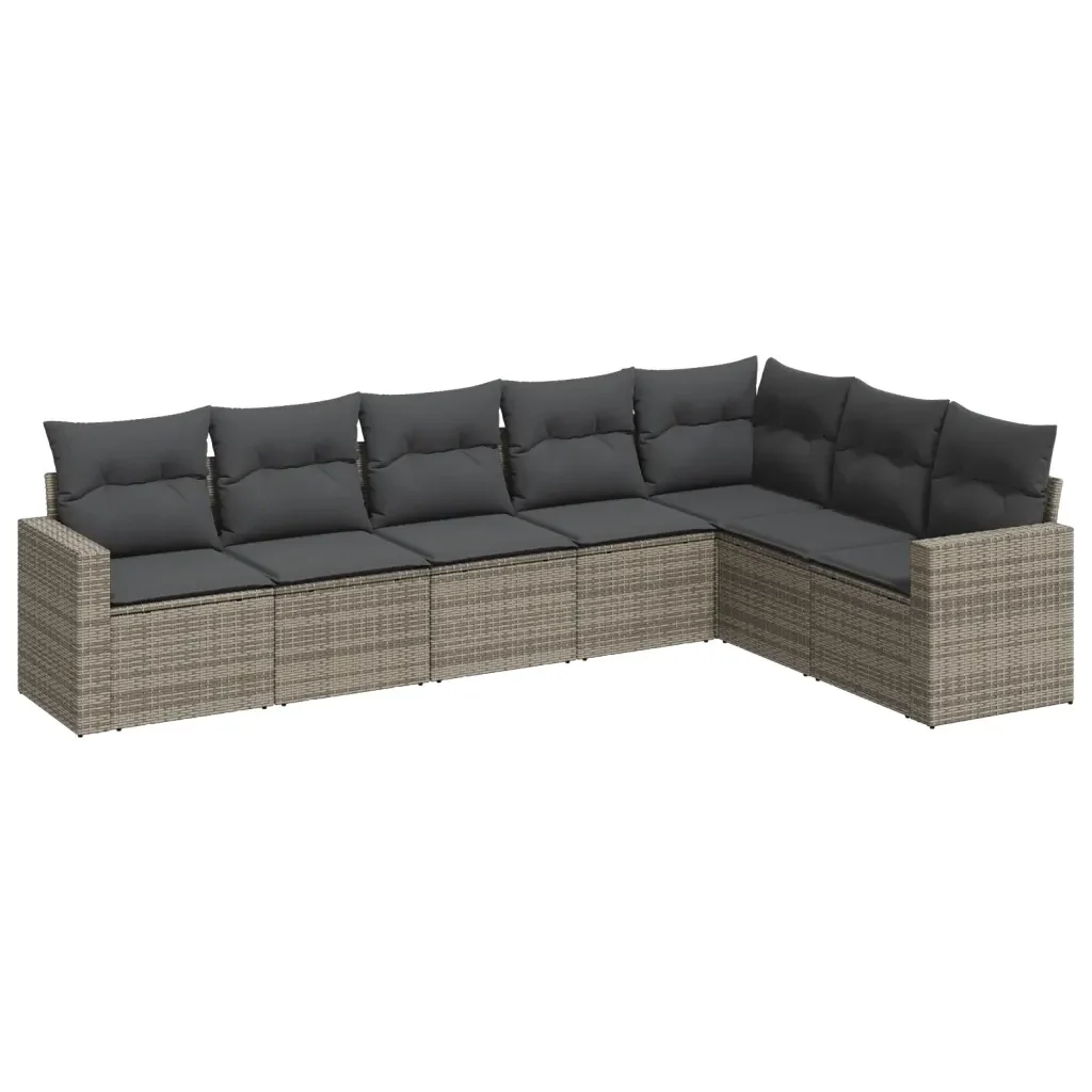 Set Divani da Giardino 7 pz con Cuscini Grigio in Polyrattan 3219040 - Image 2