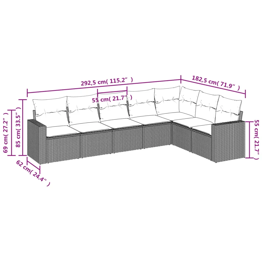 Set Divani da Giardino 7 pz con Cuscini Grigio in Polyrattan 3219040 - Image 3