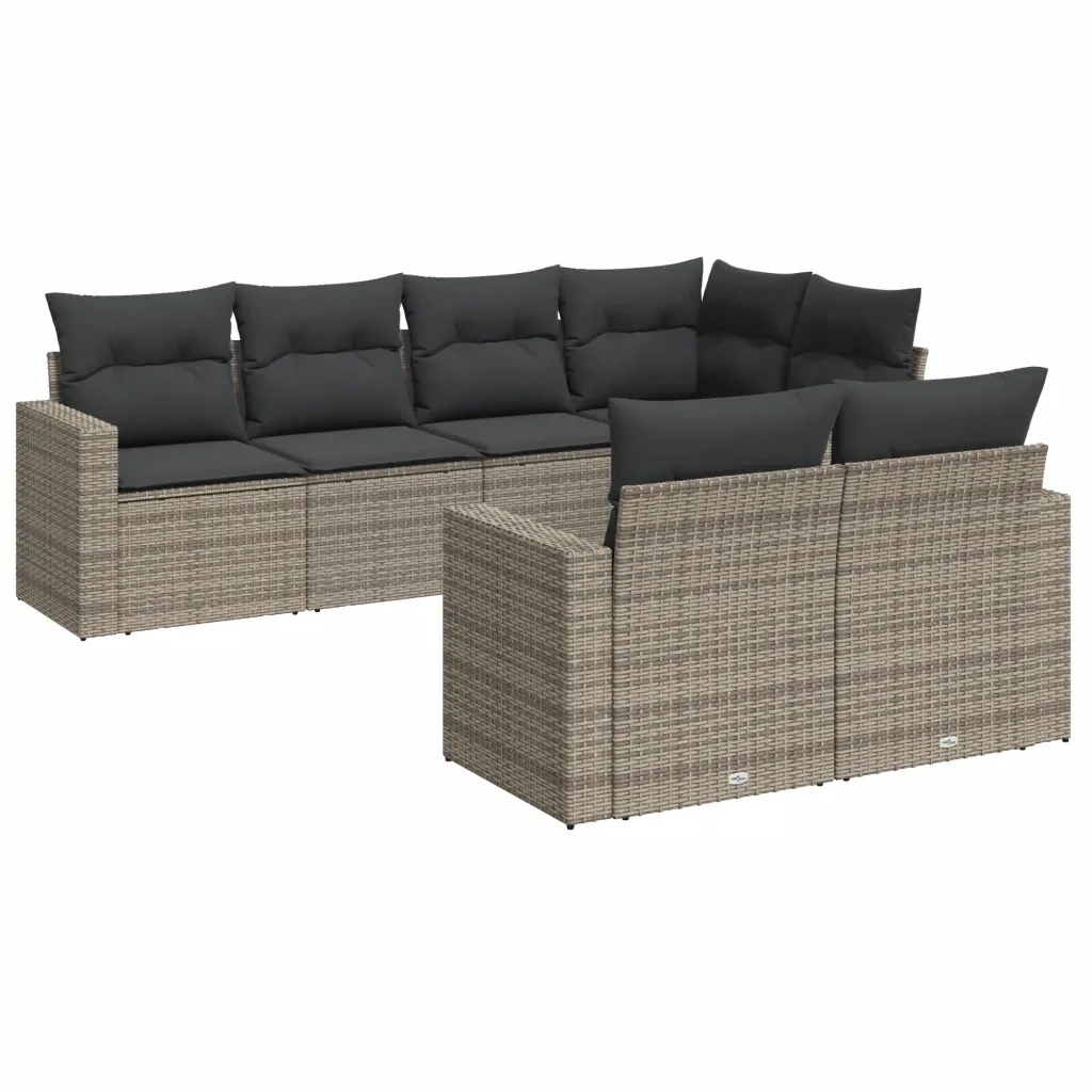 Set Divani da Giardino 7 pz con Cuscini Grigio in Polyrattan 3219200 - Image 2