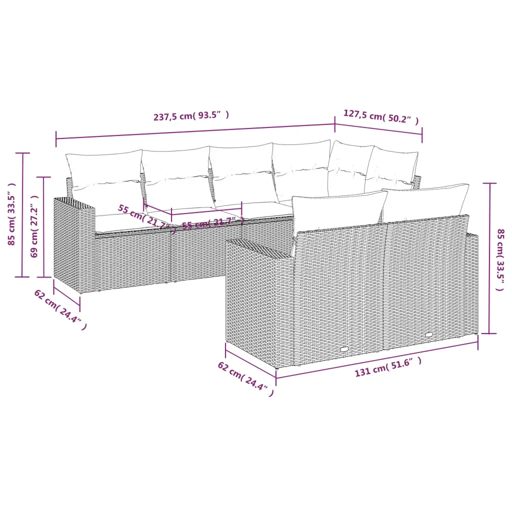 Set Divani da Giardino 7 pz con Cuscini Grigio in Polyrattan 3219200 - Image 3