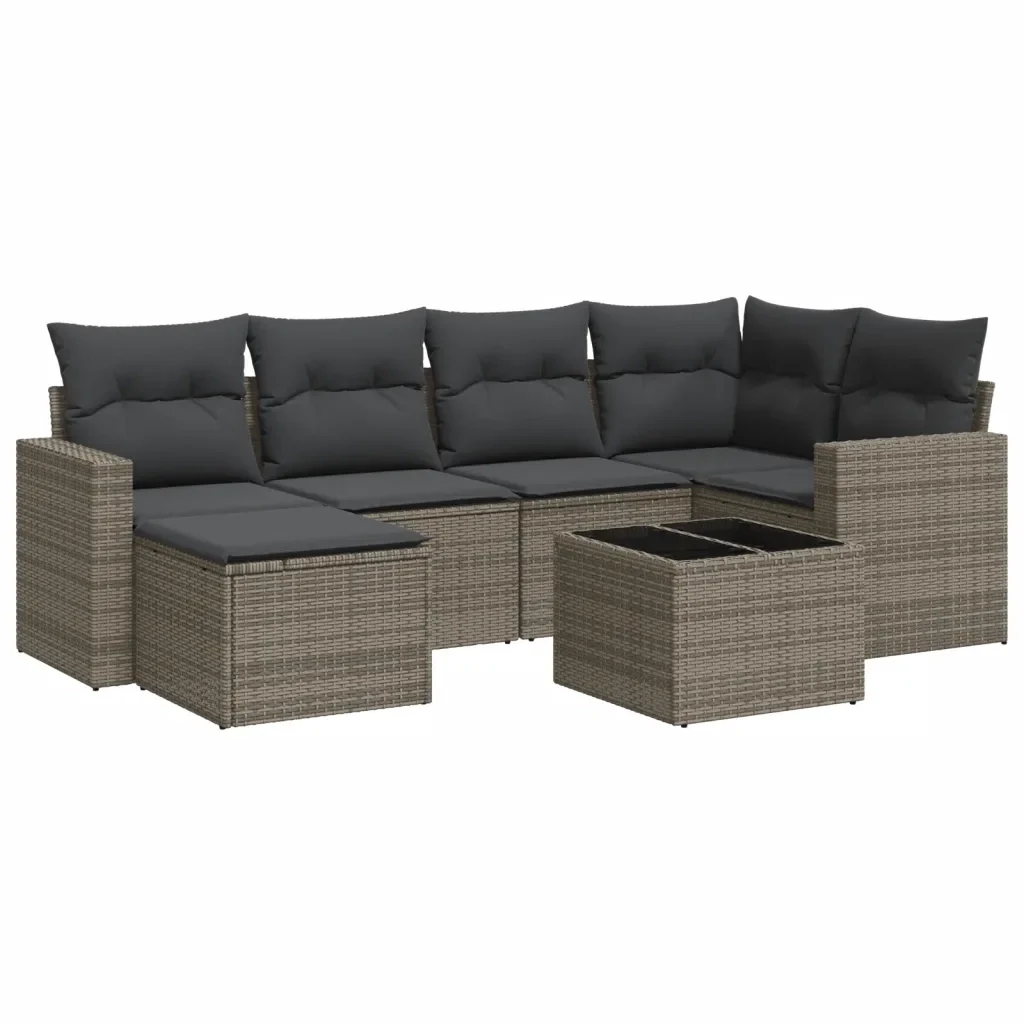 Set Divani da Giardino 7 pz con Cuscini Grigio in Polyrattan 3219260 - Image 2