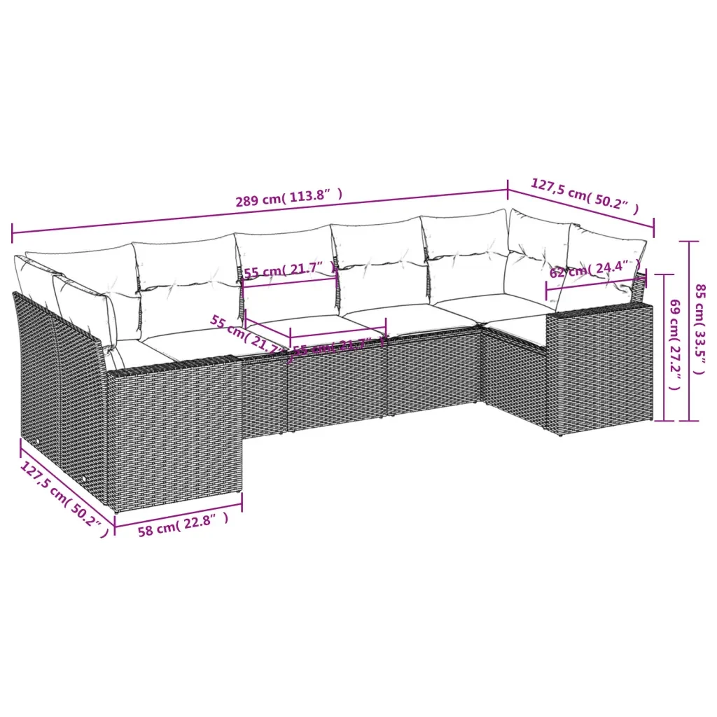 Set Divani da Giardino 7 pz con Cuscini Grigio in Polyrattan 3219380 - Image 3