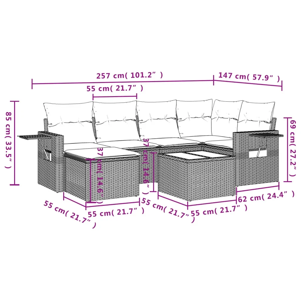 Set Divani da Giardino 7 pz con Cuscini Grigio in Polyrattan 3220469 - Image 10