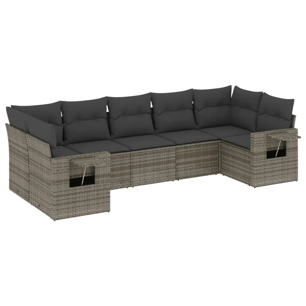 Set Divani da Giardino 7 pz con Cuscini Grigio in Polyrattan 3220589 - Image 2