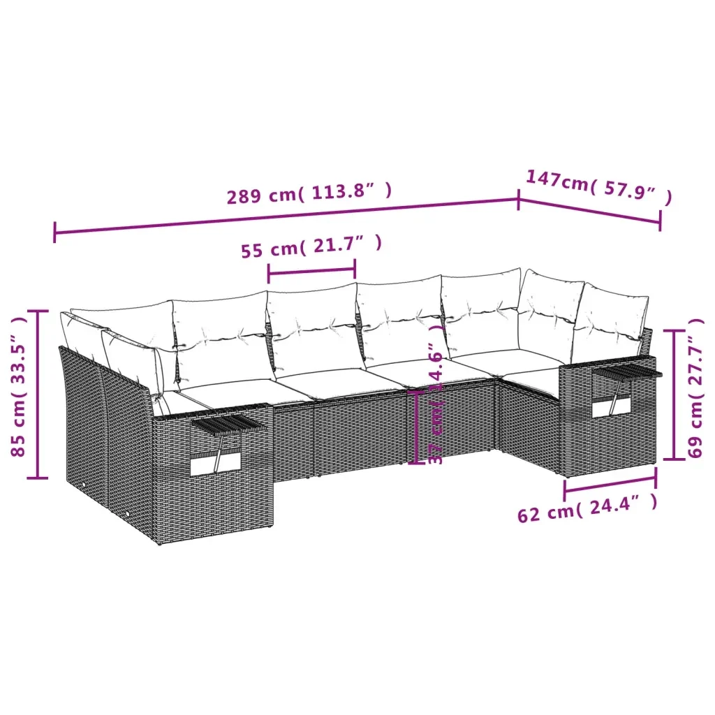 Set Divani da Giardino 7 pz con Cuscini Grigio in Polyrattan 3220589 - Image 7