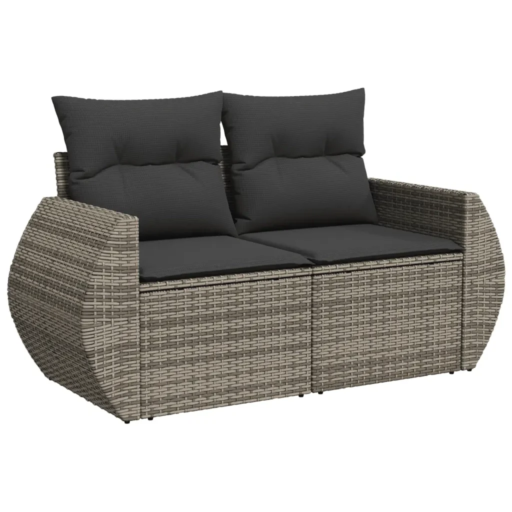 Set Divani da Giardino 7 pz con Cuscini Grigio in Polyrattan 3221609 - Image 3
