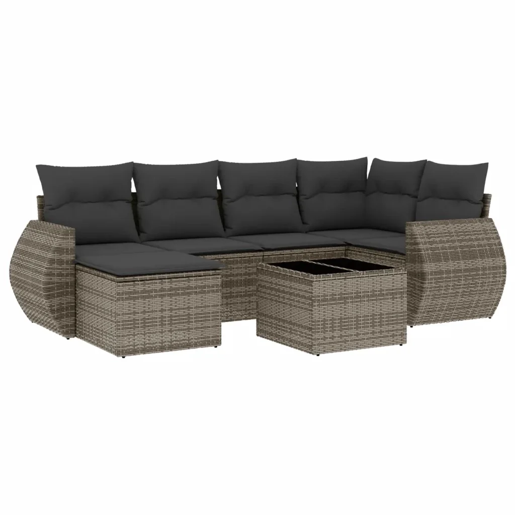 Set Divani da Giardino 7 pz con Cuscini Grigio in Polyrattan 3221669 - Image 2