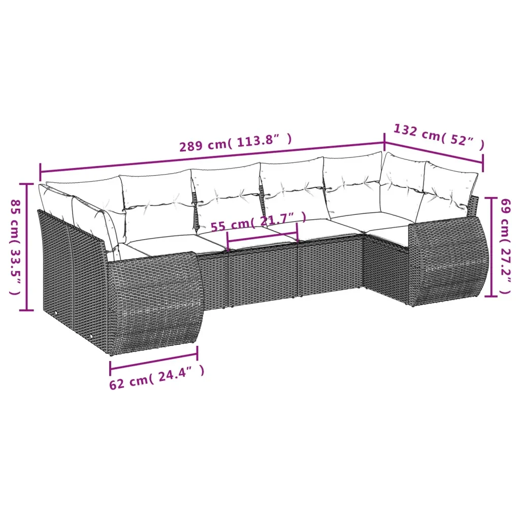 Set Divani da Giardino 7 pz con Cuscini Grigio in Polyrattan 3221789 - Image 7