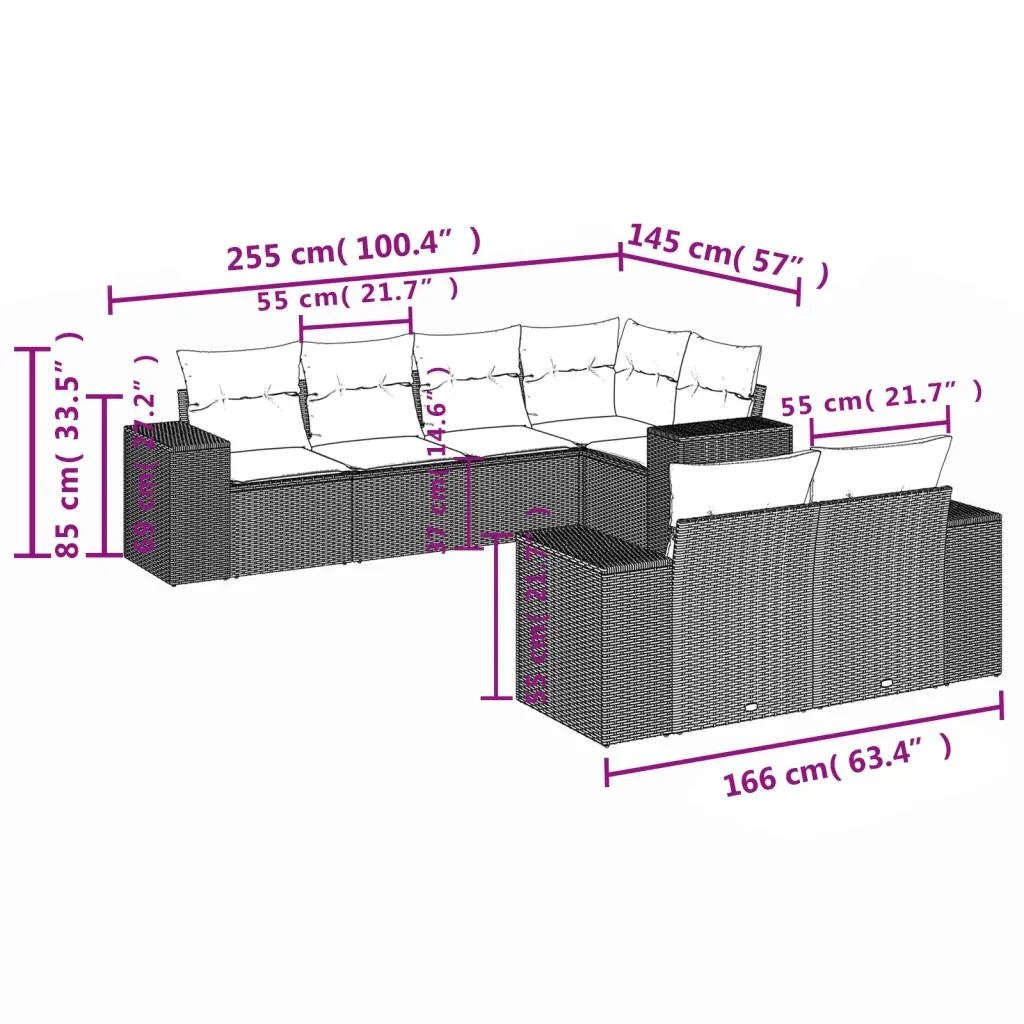 Set Divani da Giardino 7 pz con Cuscini Grigio in Polyrattan 3222809 - Image 7