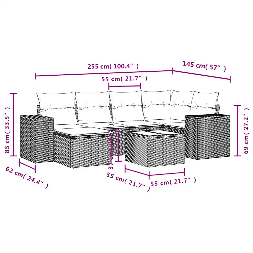 Set Divani da Giardino 7 pz con Cuscini Grigio in Polyrattan 3222869 - Image 9