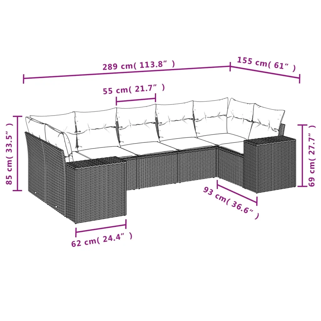 Set Divani da Giardino 7 pz con Cuscini Grigio in Polyrattan 3222989 - Image 7