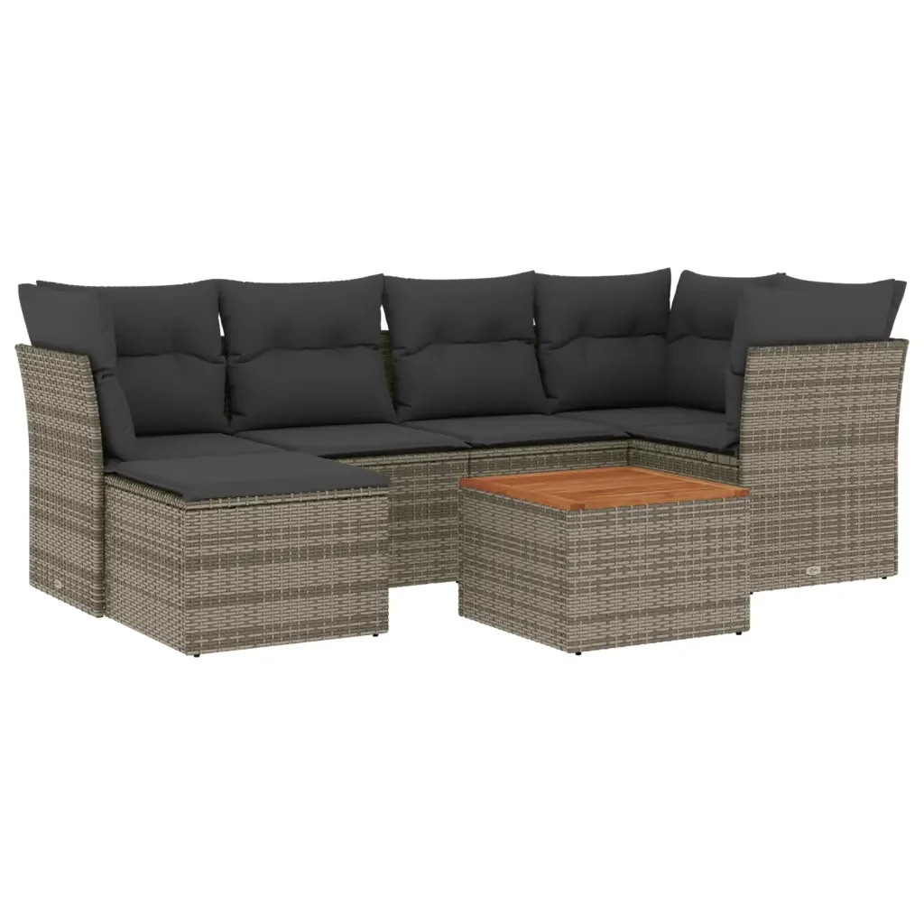 Set Divani da Giardino 7 pz con Cuscini Grigio in Polyrattan 3223750 - Image 2