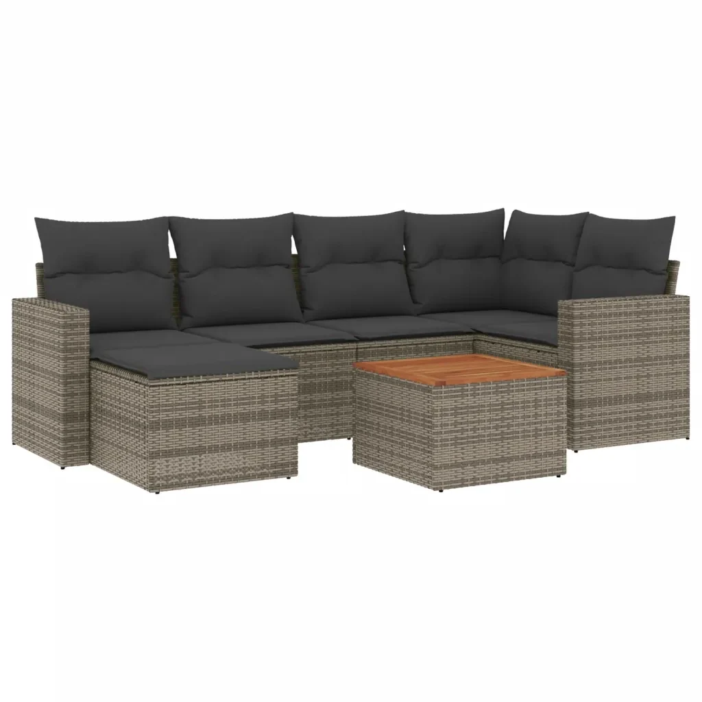 Set Divani da Giardino 7 pz con Cuscini Grigio in Polyrattan 3224226 - Image 2
