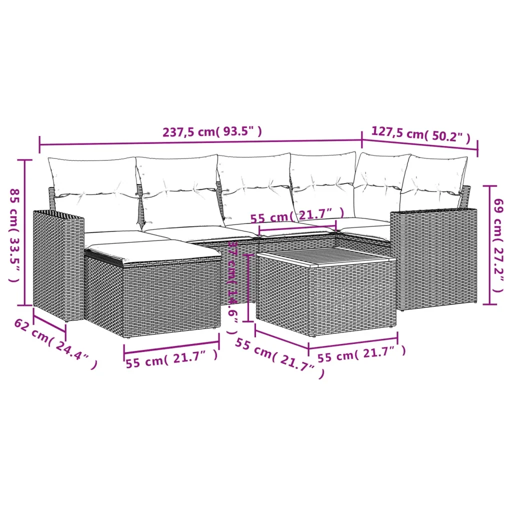 Set Divani da Giardino 7 pz con Cuscini Grigio in Polyrattan 3224226 - Image 3