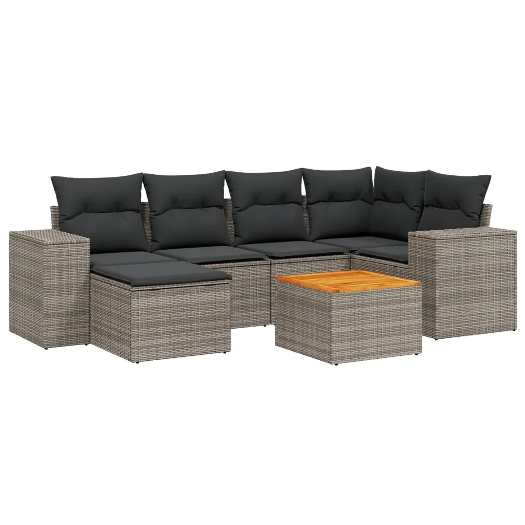 Set Divani da Giardino 7 pz con Cuscini Grigio in Polyrattan 3225549 - Image 2