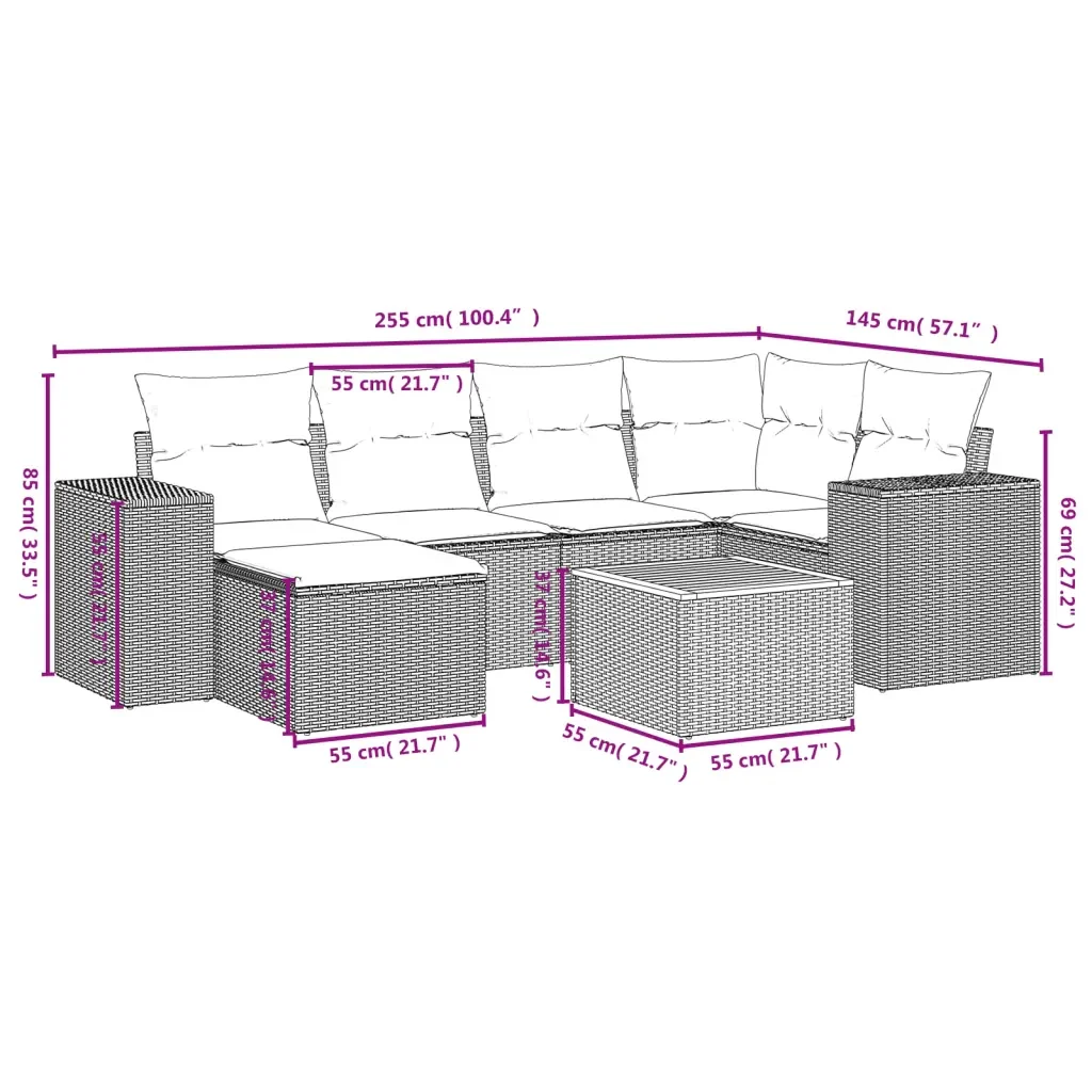 Set Divani da Giardino 7 pz con Cuscini Grigio in Polyrattan 3225549 - Image 9