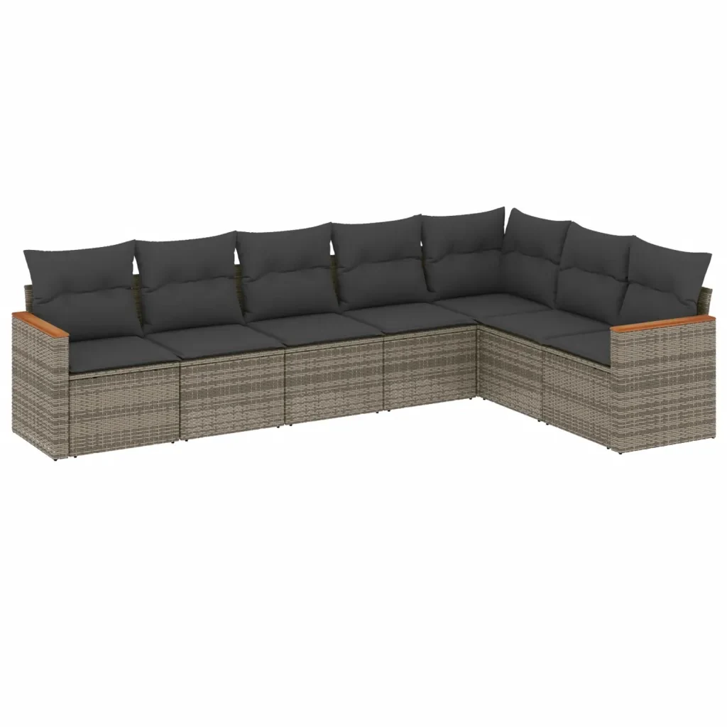 Set Divani da Giardino 7 pz con Cuscini Grigio in Polyrattan 3226032 - Image 2