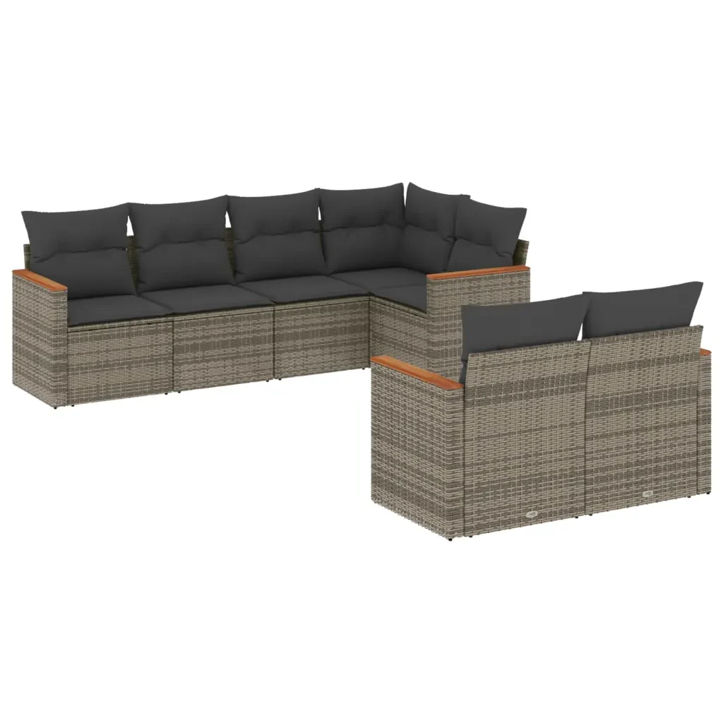 Set Divani da Giardino 7 pz con Cuscini Grigio in Polyrattan 3226144 - Image 2