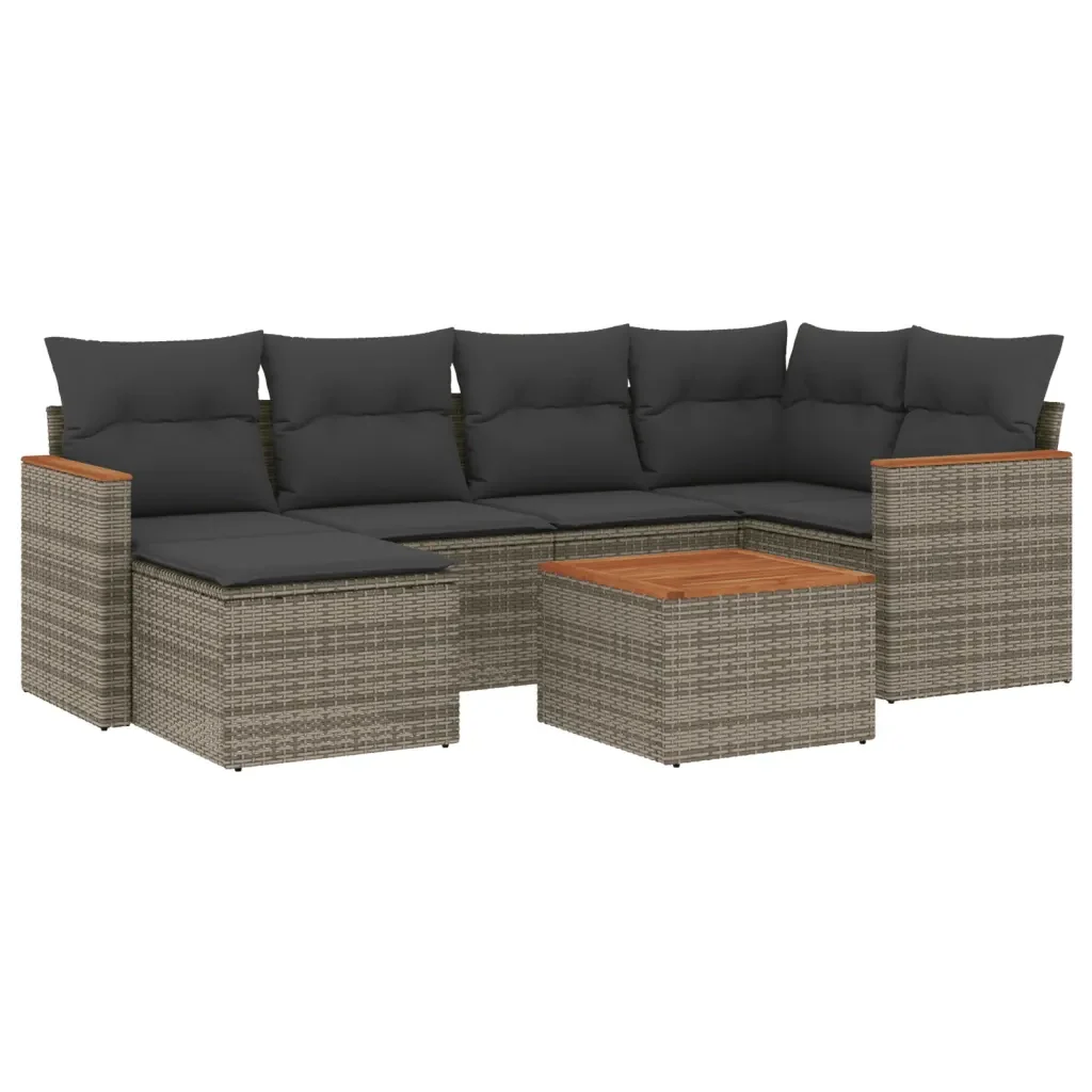 Set Divani da Giardino 7 pz con Cuscini Grigio in Polyrattan 3226186 - Image 2