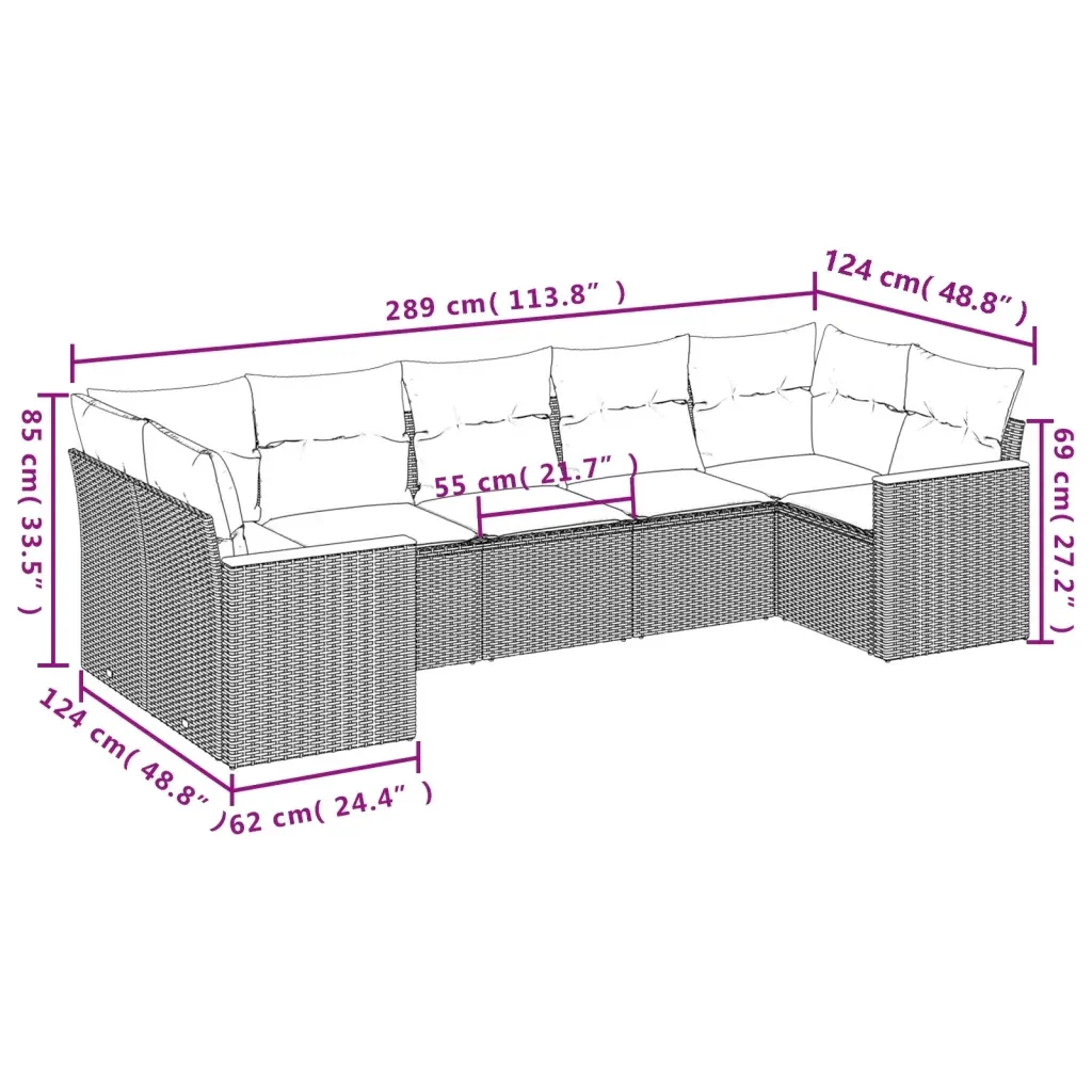 Set Divani da Giardino 7 pz con Cuscini Grigio in Polyrattan 3226270 - Image 7