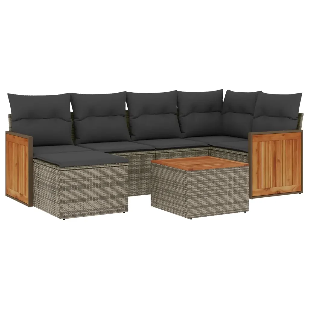 Set Divani da Giardino 7 pz con Cuscini Grigio in Polyrattan 3227866 - Image 2