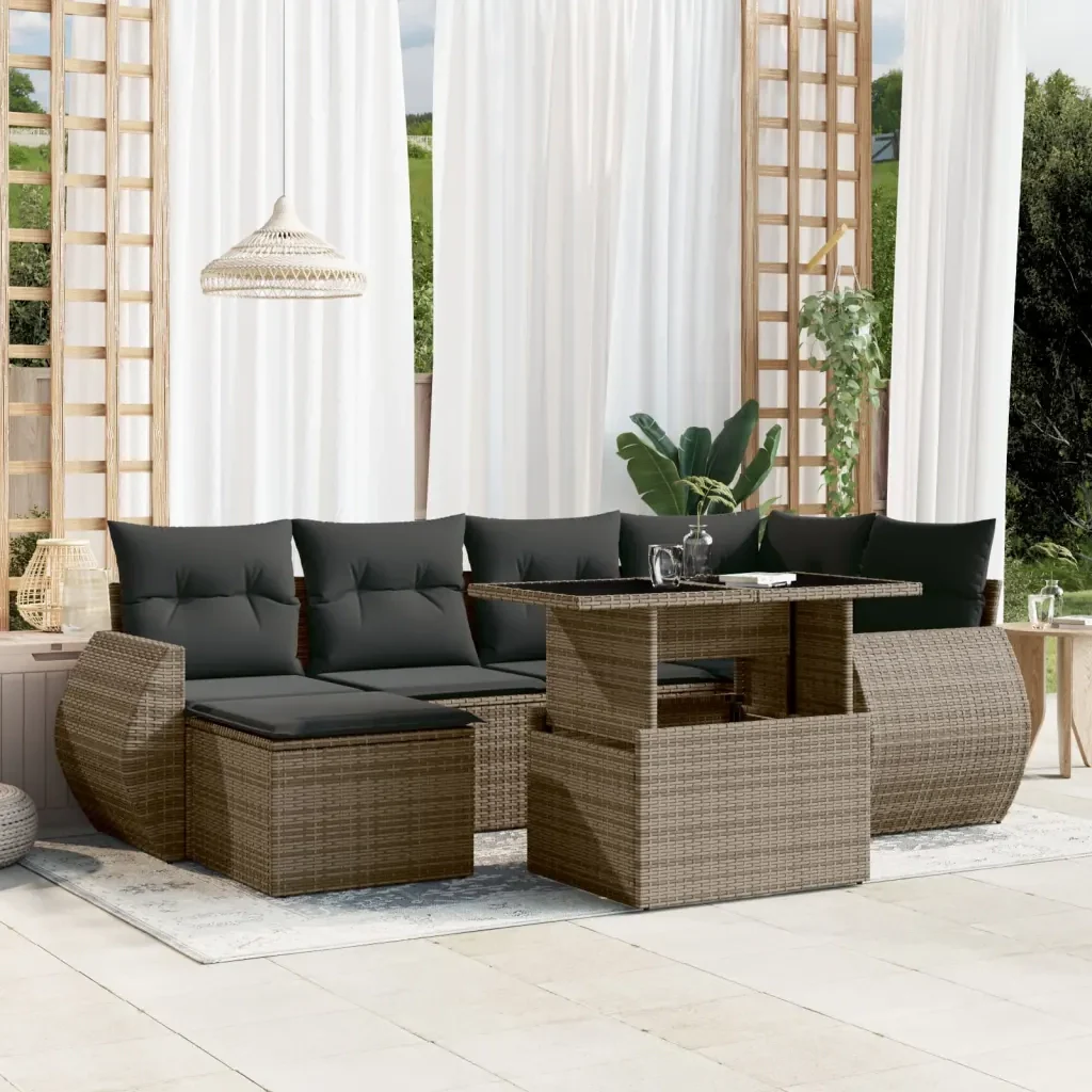 Set Divani da Giardino 7 pz con Cuscini Grigio in Polyrattan 3268680