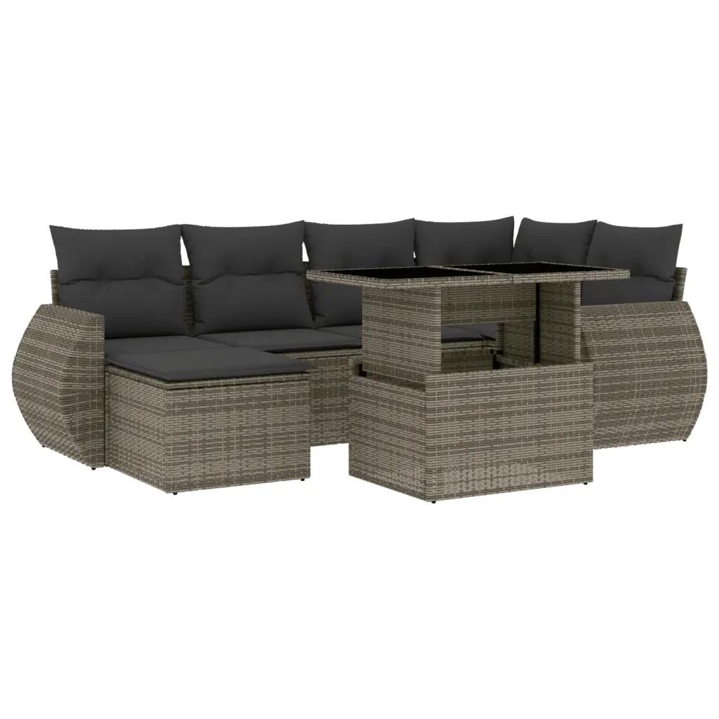 Set Divani da Giardino 7 pz con Cuscini Grigio in Polyrattan 3268680 - Image 2